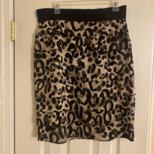 Alfani Women's Black & Tan Tiered Flowy Stretch Animal Print Skirt Size 10